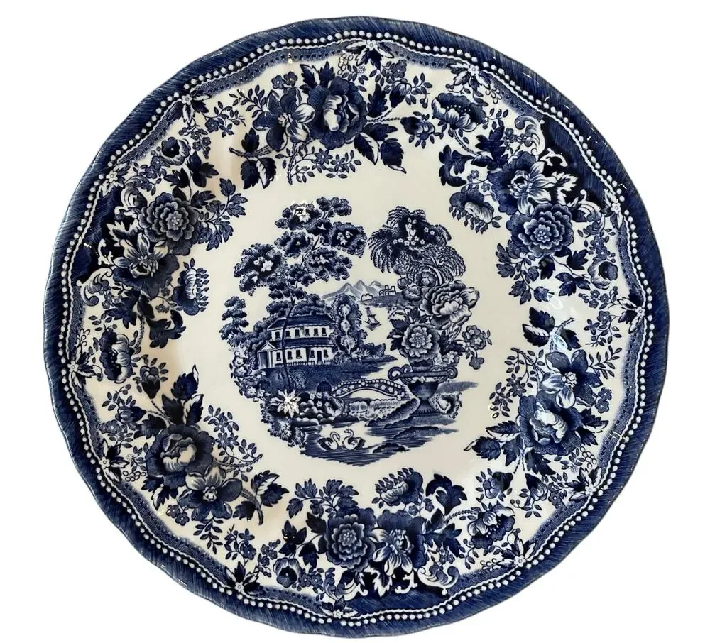 Queens England TONQUIN Porcelain Dinner Plates 10in Blue & White Set of 3 NEW